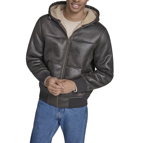 Levi's Men's Buffed Cow Faux Leather Hoody Bomber