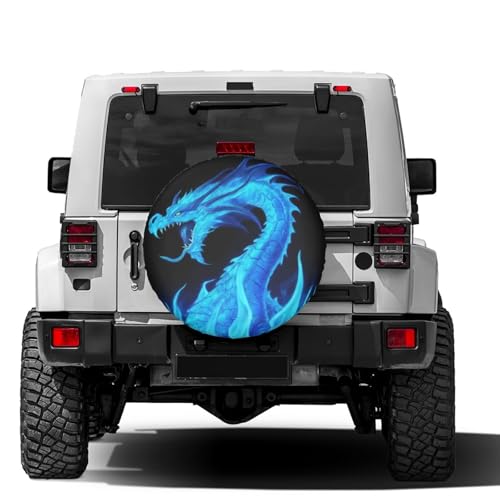 Image of Delerain Fire Blue Dragon Spare Tire Cover Wheel Protectors Sun Protector Waterproof for Trailer RV SUV Truck and Many Vehicle(16 Inch for Diameter 29 inch-31 inch)