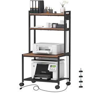 Asgolion Large Printer Stand with Storage, 40″ Tall 4 Tier Printer Table with Wheels for Home Office, Printer Cart Beside Desk for Printer, Scanner, Fax, Living Room, Kitchen, Rustic Brown