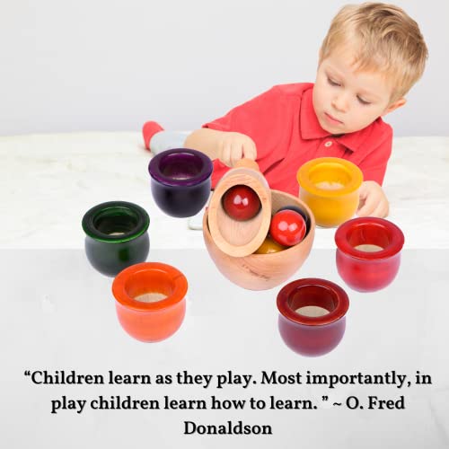 Image of Gift Equals Love Wooden Color Sorting Toy - Montessori Waldorf Inspired Balls & Bowls Set, Early Learning & Hand-Eye Coordination Toy, 6 Color Educational Sorting Set for Kids Age 3+