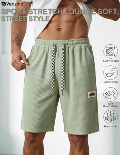 Image of Venzina Shorts Pant for Men Half Pant for Man Ribbed Knit Cooling 4 Way Stretch Fabric with Elastic Waist Drawstring for Jogging Gym Workout Commute