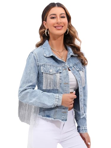 Women Fringe Denim Jackets Casual Oversized Jean Coats3