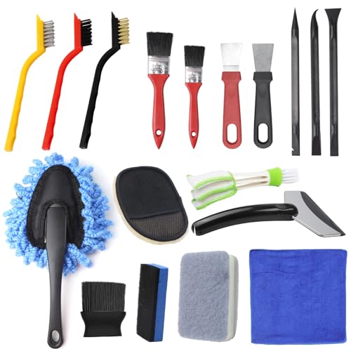 Exterior and Interior Car Cleaning Tools, 18Pcs Car Brush Tool Set, Car Cleaning Kit, Multi-function Car Washing Kit, Wet & Dry Car Care Detailing Set, Car Tire Brush Set for Engine Emblems Air Vents