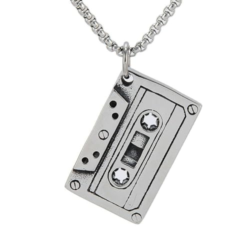 Collier hip hop hommes pendentif retro tape idee cadeau punk rock original