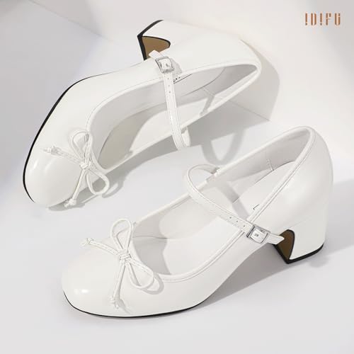 Image of IDIFU IN2 Mary Janes for Women Closed Toe Block Heels Cute Bow Dress Shoes