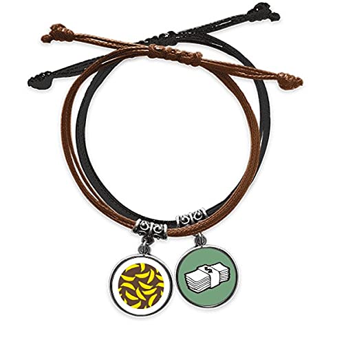 Pulsera de cuero con diseño de plátano amarillo y cordón ajustable para mano