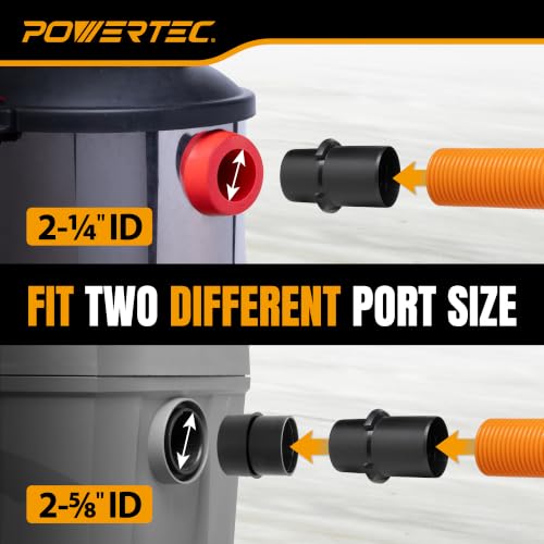 Image of POWERTEC 2-1 /2 inch x 20 ft. Shop Vac Hose Kit with Adapters for 2-1 /4 inch & 2-5 /8 inch Vacuum Ports, Vacuum Hose Kit with Hose Adapters for Wet Dry Shop Vacuum Cleaners & Woodworking Dust Collection (70480)
