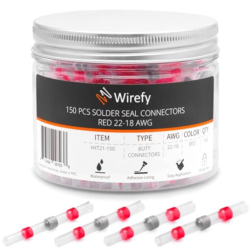 Wirefy 150 Piezas Terminales de Sellado de Soldadura Termorretráctil - Solder Seal a Tope Impermeable - Rojo 0,5-0,75 mm²