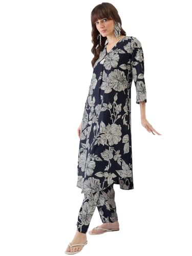 Image of INDO ERA Women's Silk Blend Embroidered Zari Work Straight Kurta & Pant Set | Cord Set For Women