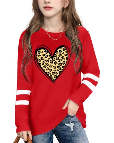 Image of Ithalt Kids Valentine Shirt Girls Valentines Shirts Cute Heart Graphic Long Sleeve Tee Tops 4-14y