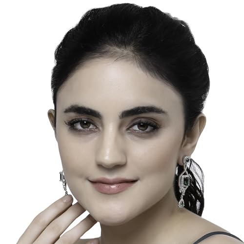 Rhodium-Plated Diamond Drop Earrings For Women