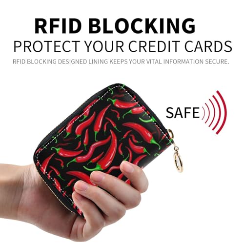 Red Chili Peppers Womens Wallet Leather RFID Blocking Credit Card Wallets Zip Around Mens Wallet with Coin Pocket2
