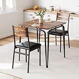GarveeMore 3-Teilige Essgruppe Für 2 Personen, Kleiner Esstisch Mit 2 Stühlen Sitzgruppe, Quadratischer Küchentisch Mit Metallgestell Esszimmergruppe, Für Küche, Wohnzimmer, Apartment, Vintage-Look