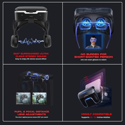 Image of Irusu Play VR Ultra 2026 | VR Headset for All Mobiles with 40mm HD Anti-BluRay Lens | Adjustable IPD & Focal VR Headset | Built-in Type-C Headphones + Bluetooth Remote | Mobile VR Gaming Set