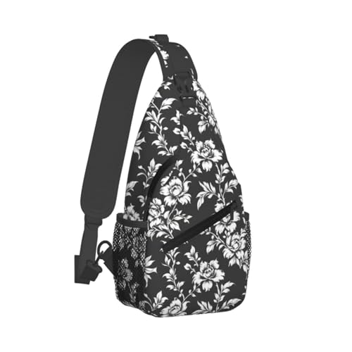Mochila Sling Urbana Negra con Estampado Floral para Viaje miniatura 2