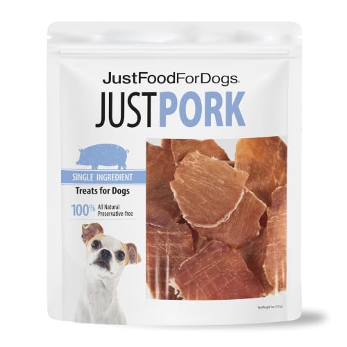 JustFoodForDogs Single Ingredient Healthy Dog Treats and Dog Snacks Jerky Treats Human Grade Preservative and Grain Free Rawhide Free Chews Low Calorie Treat - Pork 5 oz