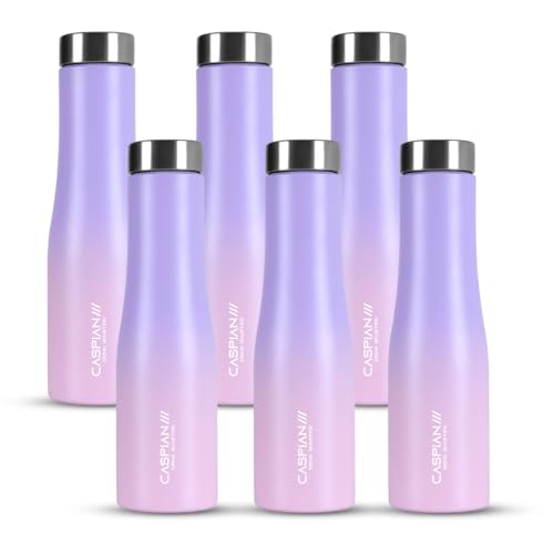 Image of CASPIAN / / / Aqua ISI Certified Stainless Steel Water Bottle 1ltr. (Orchid, 1 Litre, Set of 6) | Leak Proof Thunder for Fridge Home Office Travel School Kids Boys Girls Adults Sports Gym Yoga|BPA Free