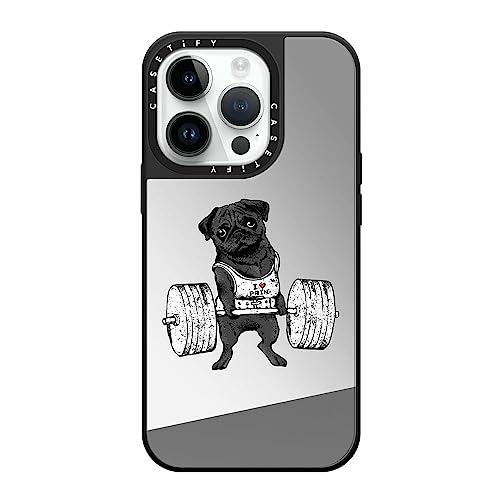 CASETiFY �~���[ iPhone 14 Pro �P�[�X [1.5m����̗����������N���A/MagSafe �ɑΉ�] - Black Pug Lift - �V���o�[ (�u���b�N�o���p�[)