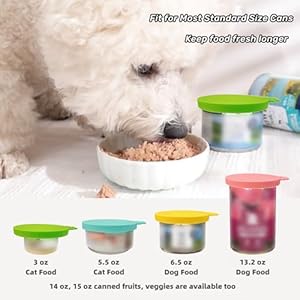   MoPaW-Pet-Food-Can-Cover-Silicone-Lids-for-3-15-oz-Cans-3-Inner-Diameters-26334-Fit-for-Most-Cat-Dog-Food-CansTins-BPA-Free-Reusable-set-of-3-lids1-spoon
