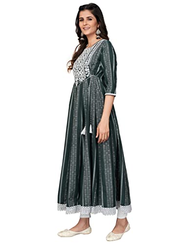 Image of Vbuyz Women's Cotton Blend Print & Embroidered Anarkali Stitched Kurta
