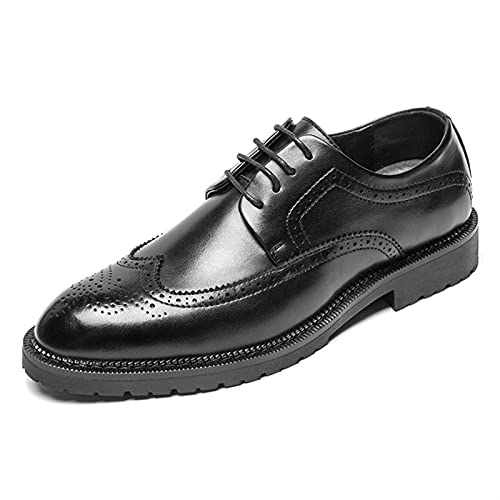 Dress Shoes for Men Lace Up Brogue Wingtips Burnish Round Toe Vegan Leather Block Heel Non Slip Low Top Classic2