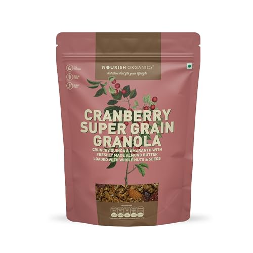 Image of Nourish Organics Cranberry Super Grain Granola, 270g Single Pack | Healthy and Nutritious Breakfast Cereals with Whole Nuts | No Refined Sugar | Clean Label