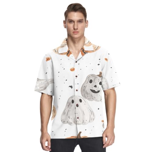 Chemise hawaïenne homme citrouilles fantômes blanches pour plage et été casual