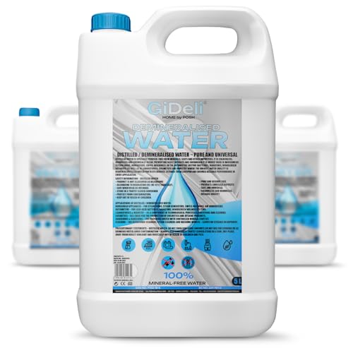 GiDeli Agua desmineralizada, 3 x 5 l, agua destilada para planchas, baterías, radiadores, humidificadores, acuarios y laboratorios, agua sin cal, inodoro, transparente