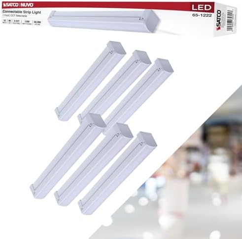 Satco 65-1222 1FT 10W LED Connectable Strip Light, CCT Selectable 2700K-5000K, 800-1000 Lumens, Non-Dimmable, White Finish, 120V (6 Pack)