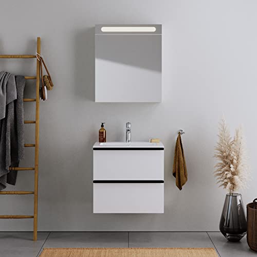 DURAVIT Badmöbel-Set DuraPoint 60cm hängend mit Einbauwaschbecken in Weiß matt Waschbecken mit Waschtischunterschrank mit 2 Schubladen, vormontiert