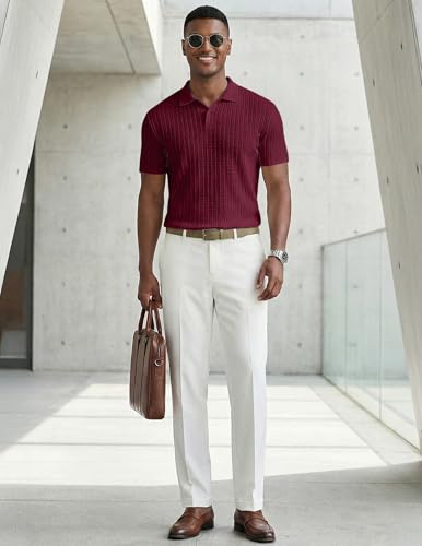 Image of JMIERR Mens Casual Polo Shirt Summer Short Sleeve Vacation Button Beach Knit Stretchy Golf Shirts