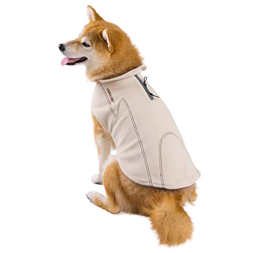 VIVAGLORY Cozywrap Wintermantel Hund, Hundejacke mit Geschirr Öffnung, Fleecejacke Hund Hundejacke, Reflektierend & Verstellbar Fleece Softshell, M, Beige