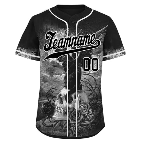 Custom Skull Gothic Baseball Jersey for Men/Kids- Print/Stitched Personalized Name Number Sports Uniform Punk Rock Streetwear