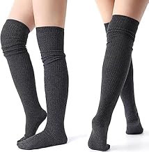 KRIDEZ Stripe Warm Woolen Thigh High Knee High Leg Warmer Winter Long Boot Cuffs Socks for Women (Pack of 1)