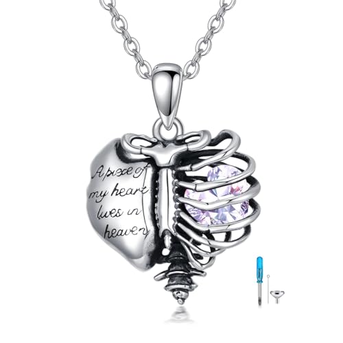 PELOVNY Urn Necklaces for Ashes 925 Sterling Silver Heart Skeleton