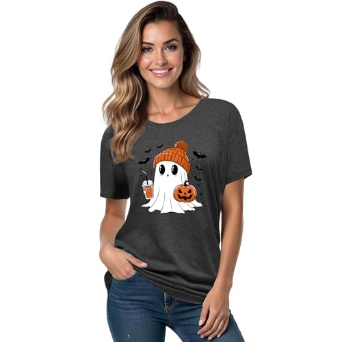 Halloween Shirts for Women: Pumpkin Ghost Short Sleeve Costume T-Shirt - image 2
