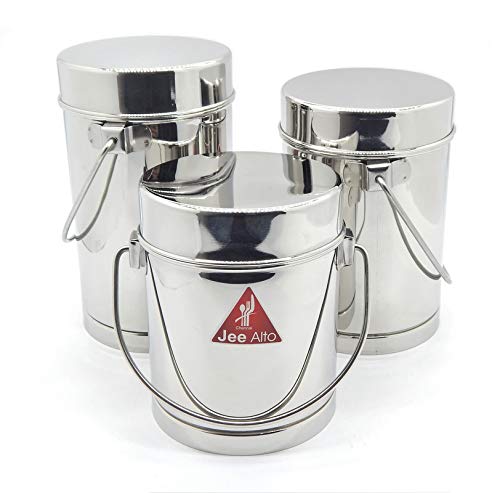 Image of Stainless Steel 2 in 1 Multipurpose Milk Can /Chutney n Sambhar Barni with Steel Inner Separator Big (Cup : 300 ml + Dabba: 1800 ml)