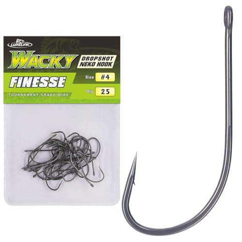 Drop Shot Hooks Wacky Rig Neko Bass Fishing Finesse Worm Size 2/0~#4 25Pack Bulk (Size 4 Pack of 25)