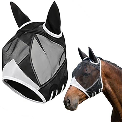 Fly Mask for Horses Black White Size S Hook and Loop