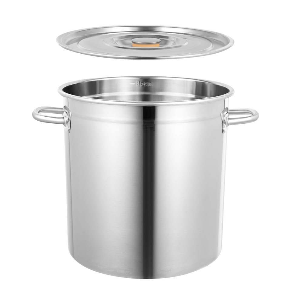 35L /30 Quart Stainless Steel Stock Pot with Lid Large Soup Cooking Pot for Home and Restaurant Commercial Grade Induction Compatible Canning Pot Thick Bottom & Two Handles