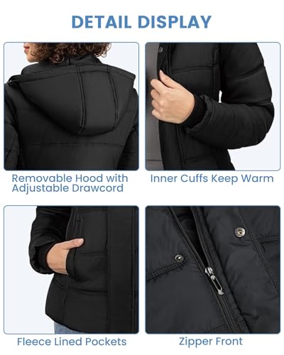 Women's Winter Down Coats, Black Short Warm Quilted Puffer Winter Jackets for Women Girl with Detachable Hood4