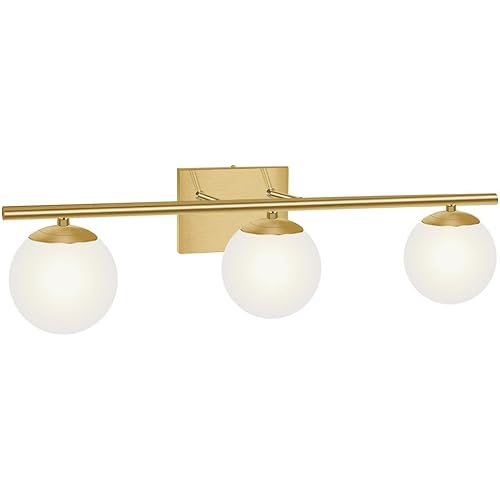 New Bathroom Vanity Light 3 Lights Fixtures Brushed Brass Milk White Globe Glass Shade Modern Wall Bar Sconce Over Mirror (Exclude G9 Bulb)