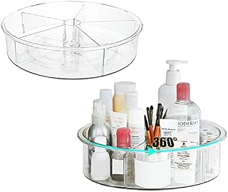 LOLYSIC 2 Pcs Lazy Susan Turntable, 30cm/12" Clear Lazy Susan Organizer with Removable Dividers, Rotating Lazy Susan Cupboard Organiser for Home Office Cabinet Pantry Fridge, BPA Free