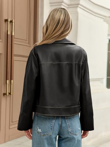 Yousify Womens Faux Leather Jacket Casual Zip Up Motorcycle Long Sleeve Collared Fall Cropped Coats with Pockets4