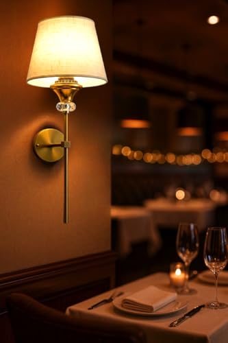 Image of Groeien Pack of 2 | Gold Crystal Fabric Shade Contemporary Brass Finish Wall Lamp for Bedroom, Livingroom, Indoor(Bulb is Included)(Fabric-Gold Crystal, 2)