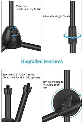 Image of Amazon Brand - Solimo Mic Stand with Boom Arm & Stable Tripod Base Professional mic stand | Universal Clip Holder | Ideal for Podcasting, Singing, Studio & Stage Performance