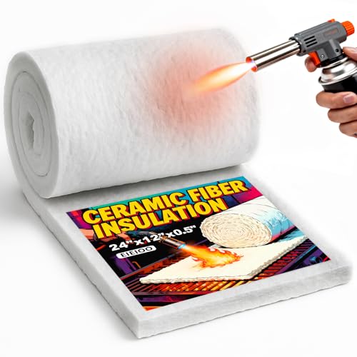 eieioo Ceramic Fiber Insulation, 2300F Ceramic Fiber Blanket, 24"x12"x0.5" Thick Fireproof Insulation Blanket for Wood Stove Baffle, Fireplace, Forges, Pizza Ovens, Chimney, Boiler(24"x12"x0.5")