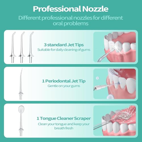 Image of FlossJet Water Flosser for Teeth, 2026 Upgraded Portable Dental Irrigator with 260ml Removable Tank, 4 Cleaning Modes & 5 Jet Tips, IPX6 Waterproof, 1300 mAh Rechargeable Battery Teeth Cleaner (Black)