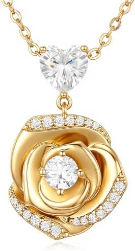 18K Gold Plated Over Sterling Silver Rose Flower Necklace for Women- Adjustable Chain with rose pendant, Ideal Jewelry gift for her, Girlfriend, Wife, Mom on Birthday, Anniversary