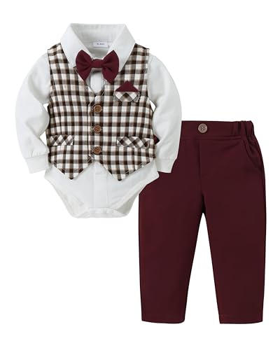Image of DISAUR Baby Boy Clothes Toddler Boy Outfits 4PCS Gentleman Dress Romper/Vest/Pants/Bow Tie Cotton Suit Sets